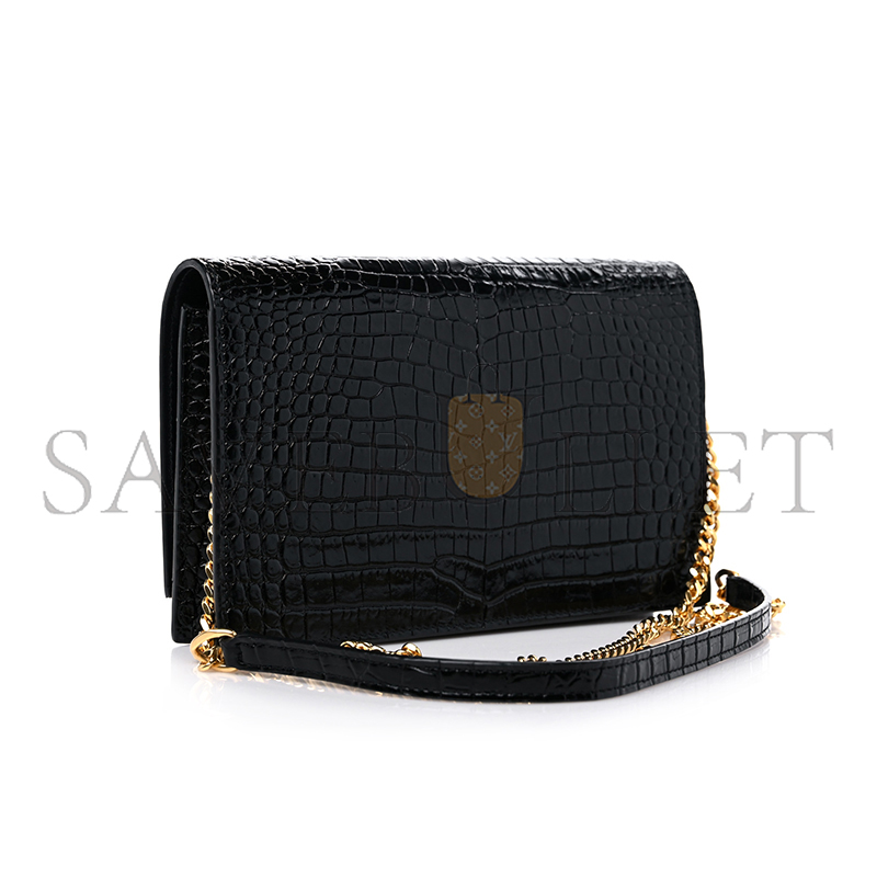 YSL KATE MONOGRAM TASSEL CHAIN WALLET IN CALFSKIN CROCODILE EMBOSSED 452159DND1J1000 (19*12.5*4cm)